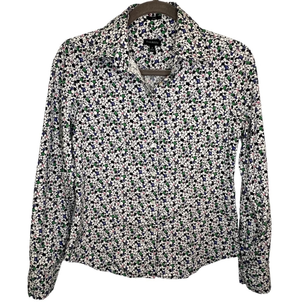 Talbots floral button down long sleeve shirt size 2 stretch *